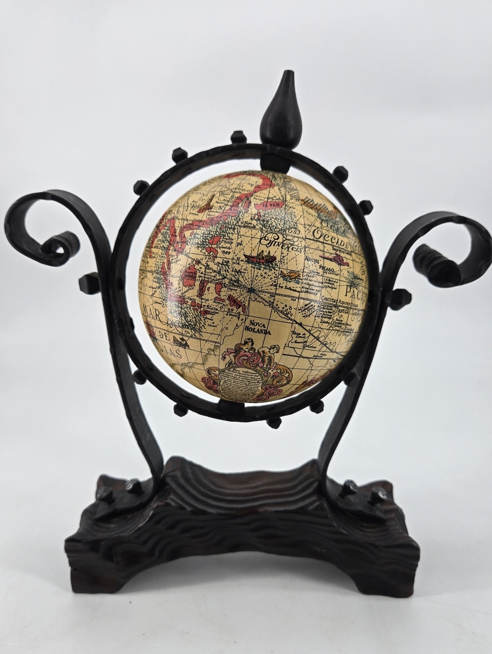 Brutaliat Old World Wrought Iron Wood Base Globe Made In Spain ***Read***